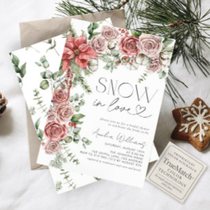 Snow in Love Red Pine Winter Flowers Invitation
