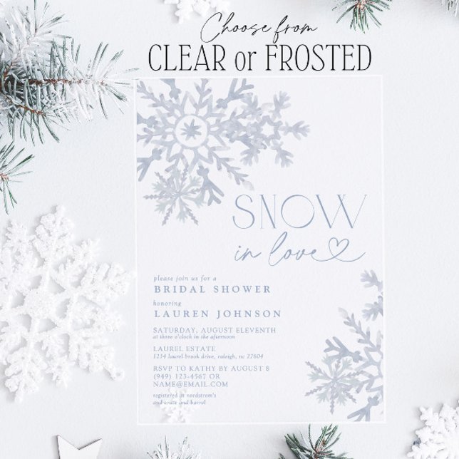 Snow In Love Snowflake Winter Bridal Shower Acrylic Invitations (Creator Uploaded)