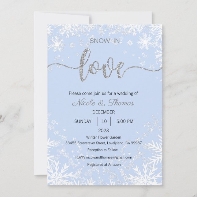 Snow in Love Wedding Invitation, Winter Wedding  Invitation (Front)