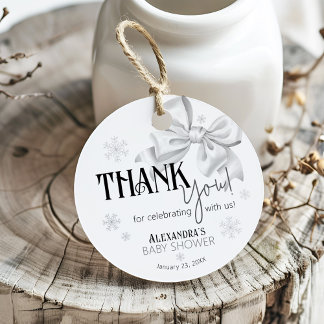 Snow In Love White Bow Elegant Winter Baby Shower Favour Tags