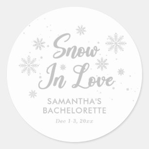 Snow in love White Winter Bachelorette  Classic Round Sticker