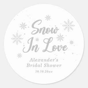 Snow in love White Winter Bridal Shower Classic Round Sticker