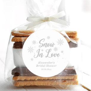 Snow in love White Winter Bridal Shower Classic Round Sticker