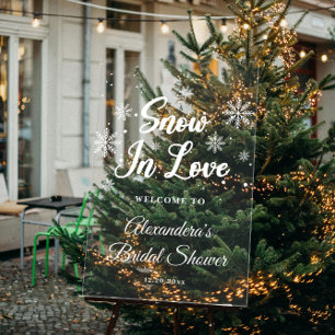Snow in love White Winter Bridal Shower Welcome Acrylic Sign