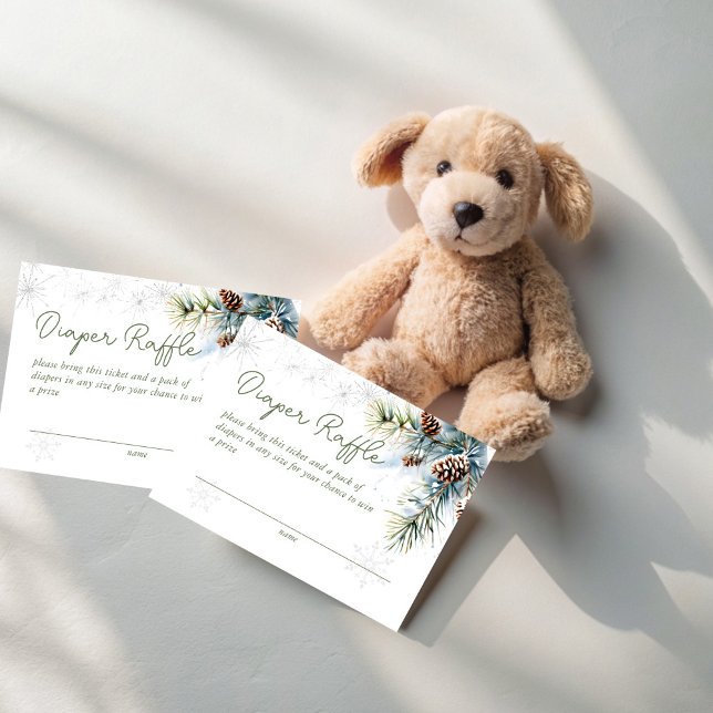 Snow in love winter baby shower diaper raffle enclosure card (Snow in love gender neutral winter baby shower diaper raffle enclosure cards raffle tickets)