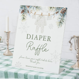 Snow in love winter baby shower diaper raffle pedestal sign