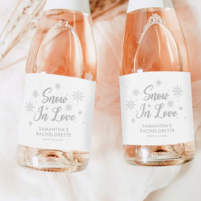 Snow in love Winter Bachelorette Party  Sparkling Wine Label (Creator Uploaded)