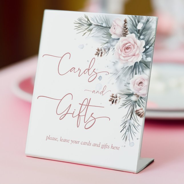 Snow in love winter bridal shower gift table sign (Snow in love winter bridal shower personalized gift table sign customized pedestal signs)