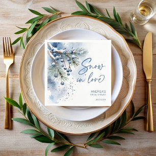 Snow in love winter bridal shower monogrammed napkin