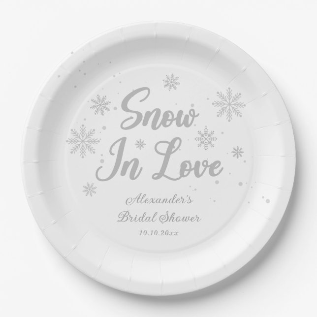 Snow in love Winter Bridal Shower Paper Plate (Front)