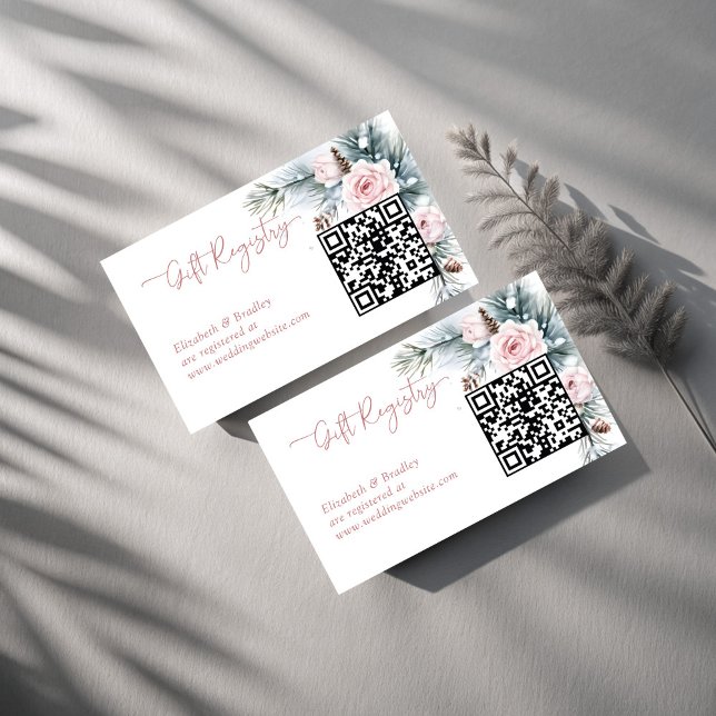 Snow in love winter bridal shower qr gift registry enclosure card (Snow in love winter bridal shower qr gift registry enclosure cards)