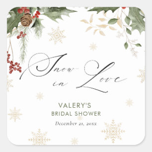 Snow in Love Winter Bridal Shower  Square Sticker