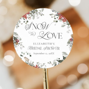 Snow in Love Winter Christmas Bridal Shower Classic Round Sticker