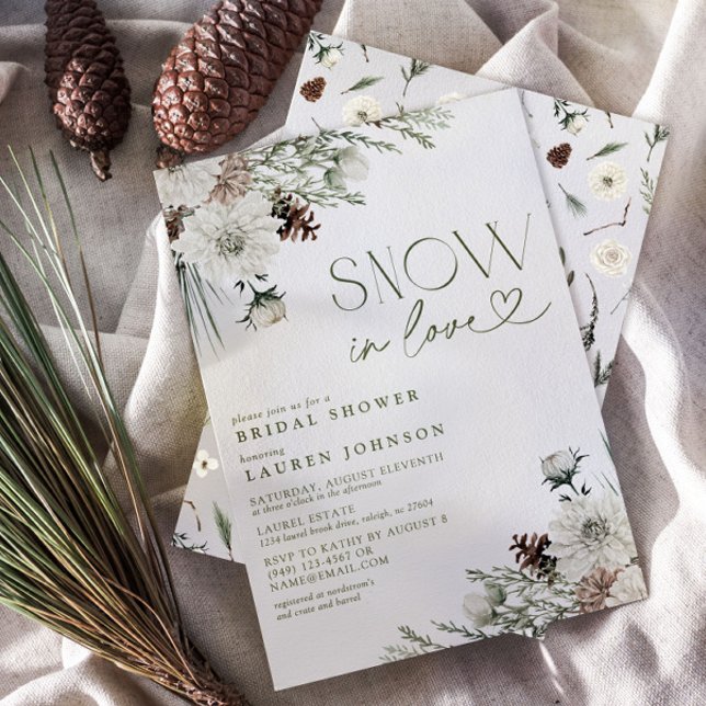 Snow In Love Winter Evergreen Bridal Shower Invitation (Creator Uploaded)