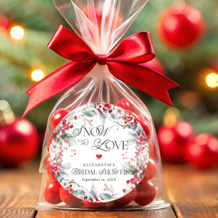 Snow in Love Winter Floral Berry Bridal Shower Classic Round Sticker