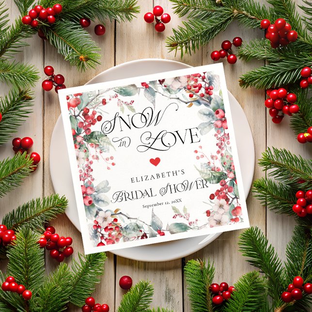 Snow in Love Winter Floral Botanical Bridal Shower Napkin (Creator Uploaded)