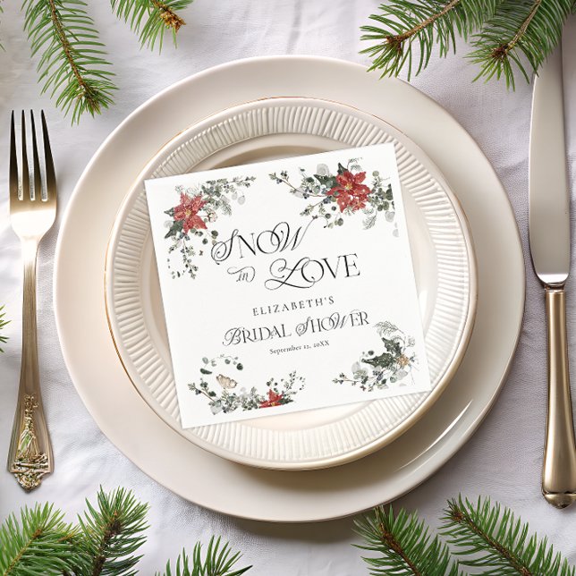 Snow in Love Winter Floral Bridal Shower Napkin (Creator Uploaded)