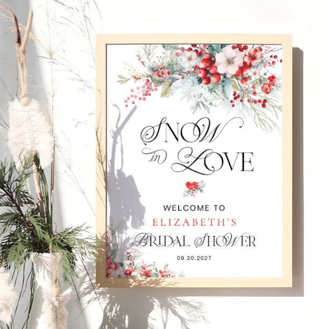 Snow In Love Winter Floral Bridal Shower Welcome Poster (Creator Uploaded)
