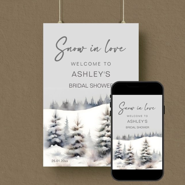 Snow in love winter forest bridal shower welcome poster (Creator Uploaded)