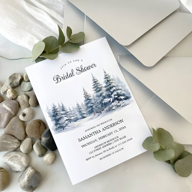 Snow in Love winter pine forest Bridal Shower Invitation (Creator Uploaded)