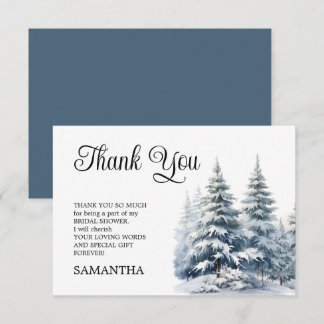 Snow in Love winter pine forest Bridal Shower Thank You Card