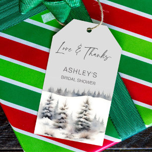 Snow in love winter pines bridal shower favour gift tags