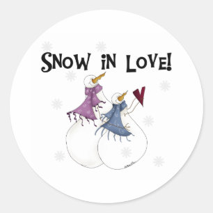 Snow in Love Winter Snowman Holidays Classic Round Sticker