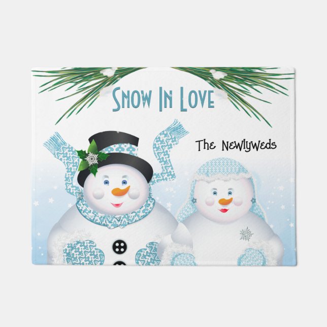 Snow In Love Winter Wedding Doormat (Front)