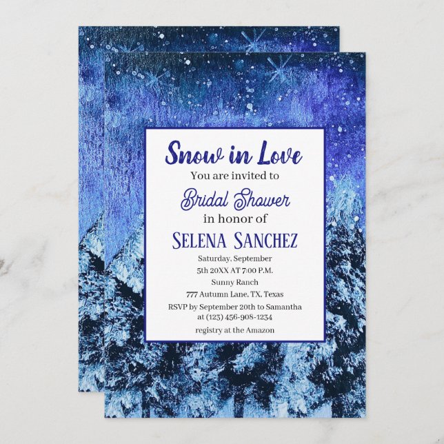 Snow in Love Winter Wonderland Bridal Shower  Invitation (Front/Back)