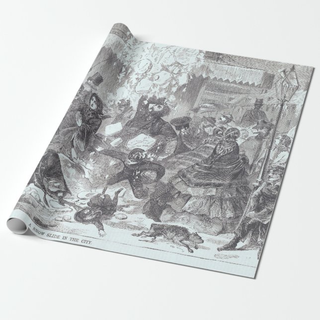 SNOW IN THE CITY Vintage Christmas Wrapping Paper (Unrolled)