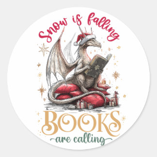 Snow Is Falling, Books Are Calling Classic Round Sticker