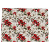 Snow-kissed Elegance White and Red Poinsettia Large Gift Bag (Back)