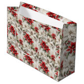 Snow-kissed Elegance White and Red Poinsettia Large Gift Bag (Front Angled)