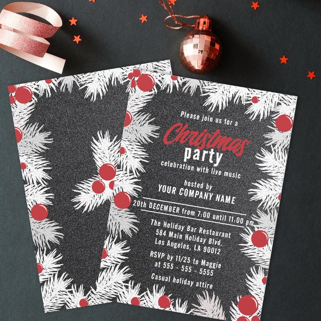 Snow-kissed Pine Branches Red Berries Christmas Invitation (Creator Uploaded)