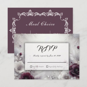 Snow-Kissed Plum and Ivory Floral Wedding RSVP Card