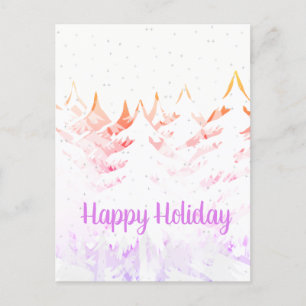Snow Laden Christmas Trees Orange Purple & White Holiday Postcard