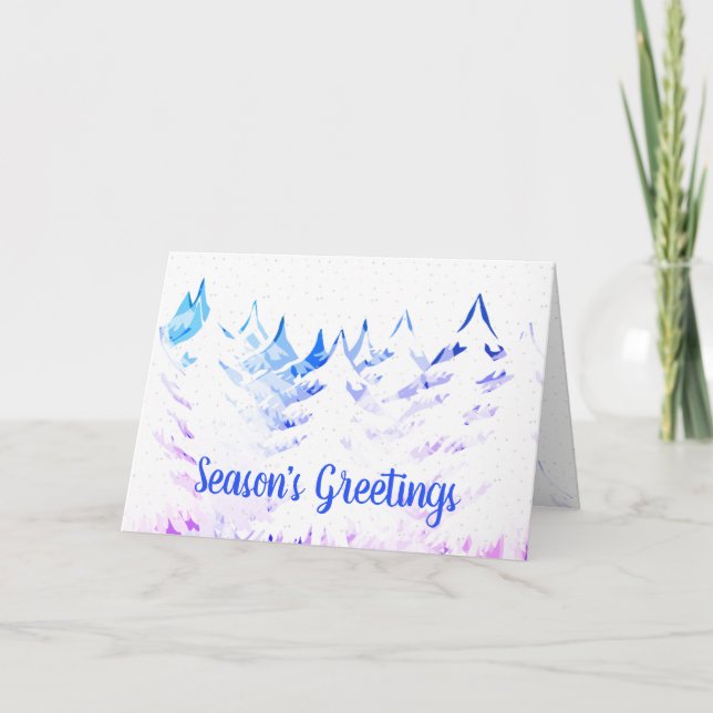 Snow Laden Trees Purple Blue Aqua White Christmas Holiday Card (Front)