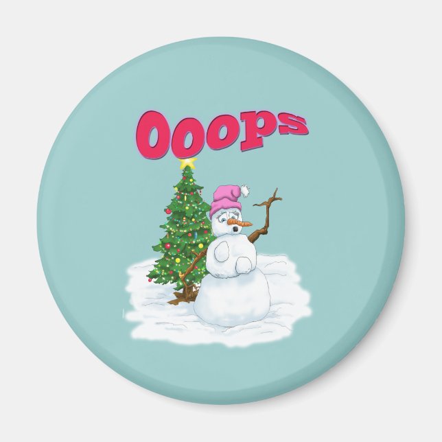 Snow lady with christmas tree OOps Magnet (Front)