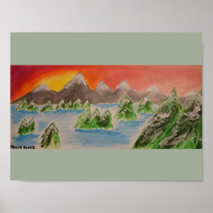 Snow landscape acrylic painting poster