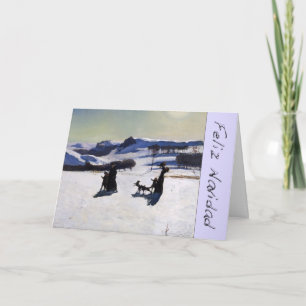 Snow Landscape Feliz Navidad with Chrome Letters Holiday Card