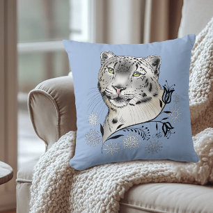 Snow Leopard and Snowflakes Cushion