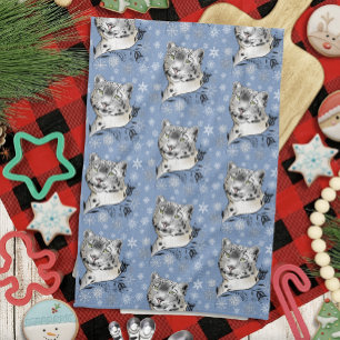Snow Leopard and Snowflakes Tea Towel