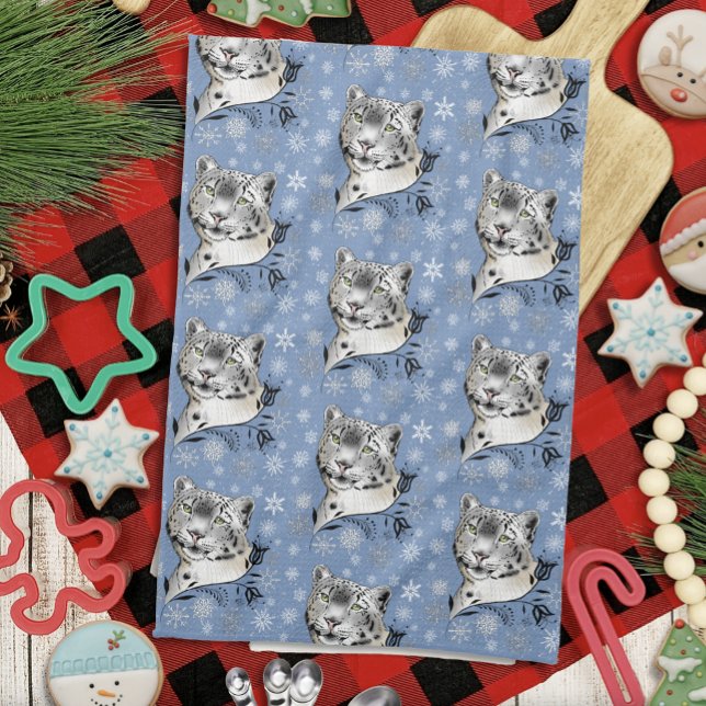 Snow Leopard and Snowflakes Tea Towel (Creator Uploaded)