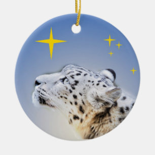 Snow Leopard and The Stars Ceramic Tree Decoration