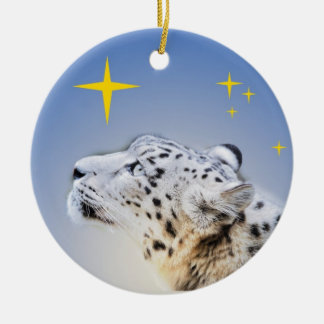Snow Leopard and The Stars Ceramic Tree Decoration