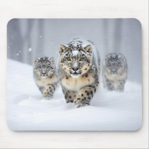 Snow Leopard Animal Family Wandering Mouse Pad
