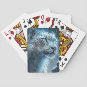 Snow Leopard Animal Portrait Painting Wildlife Art Playing Cards