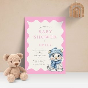 Snow Leopard Arctic Pink Baby Shower Invitation