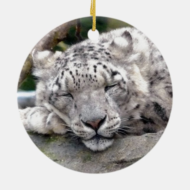Snow Leopard - beautiful! Ceramic Tree Decoration (Back)
