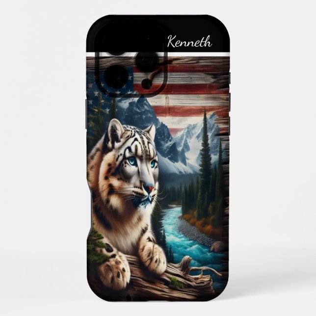 Snow Leopard Beneath A Mountain Sky iPhone Case (Back)